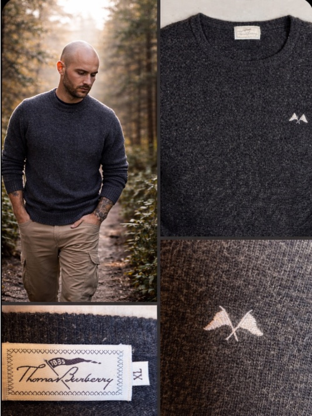 Men's Burberry Crewneck LambsWool Blend Sweater - Charcoal Gray